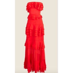 J. Crew Red Ruffled Maxi Dress